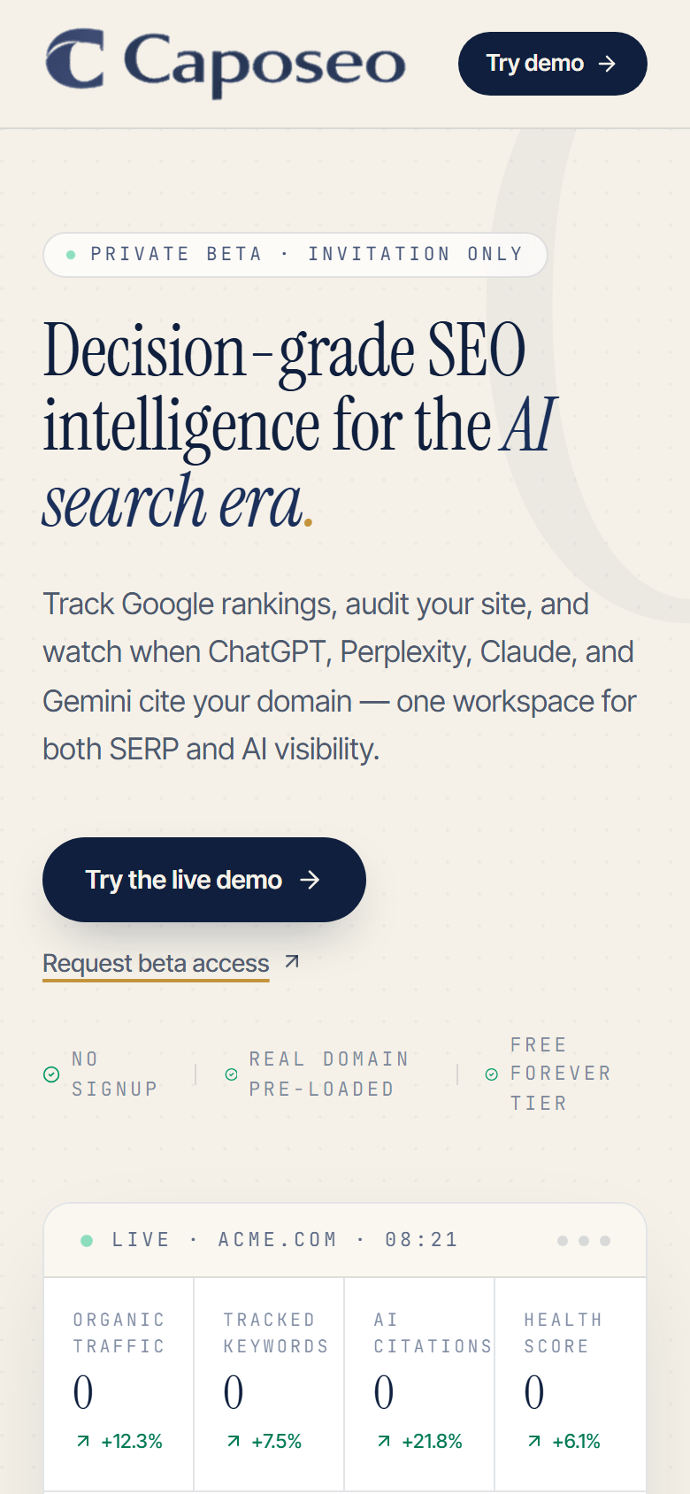 Caposeo mobile dashboard